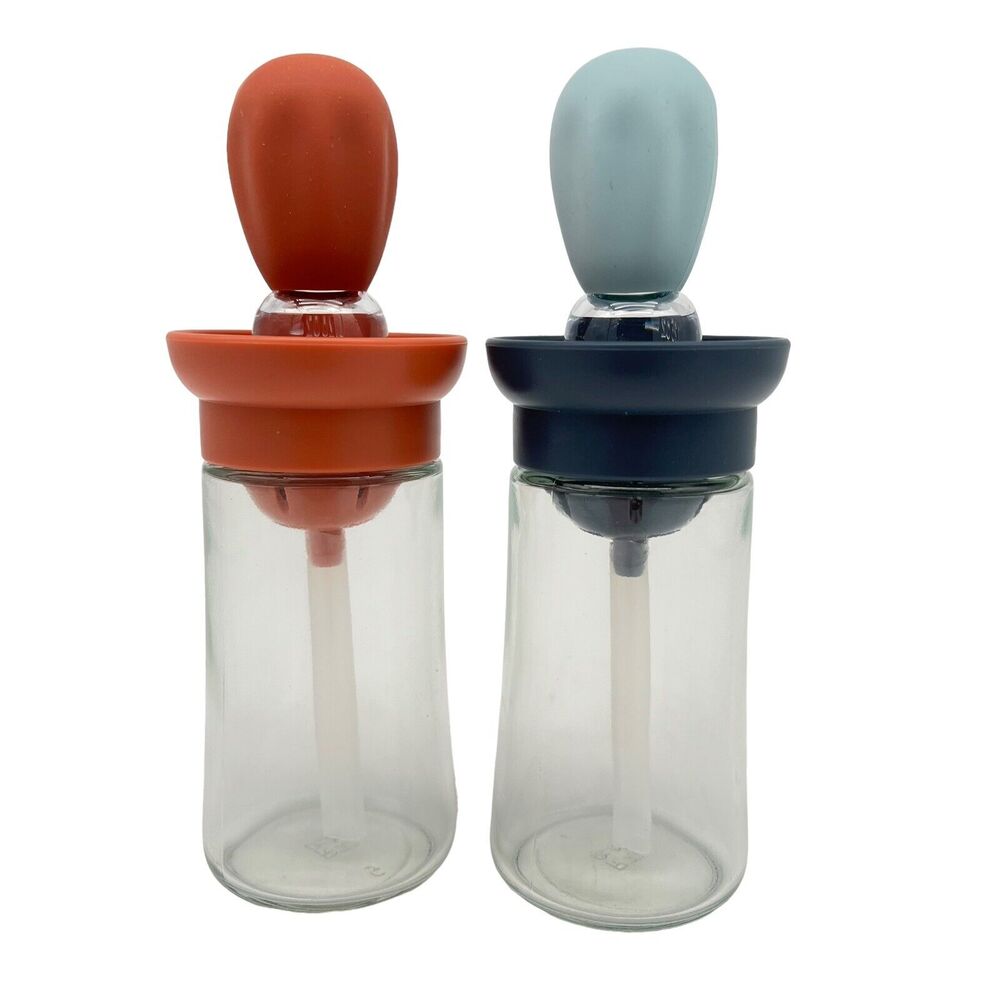 Kitchen Oil Vinegar Dispenser Bottle Set Glass Cruet Silicone Brush Stopper NEW